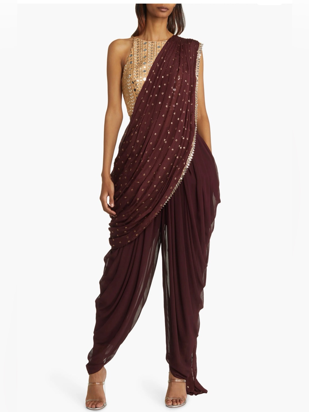 Sani Tara Dhoti Burgundy And Gold